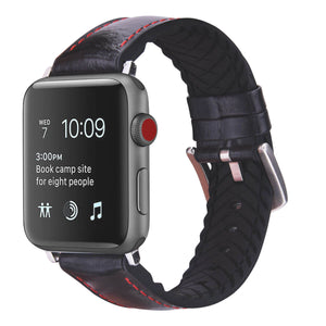 WareWel Apple Watch Compatible Sweatproof Geunine Leather and Silicone Hybrid Strap - WareWel
